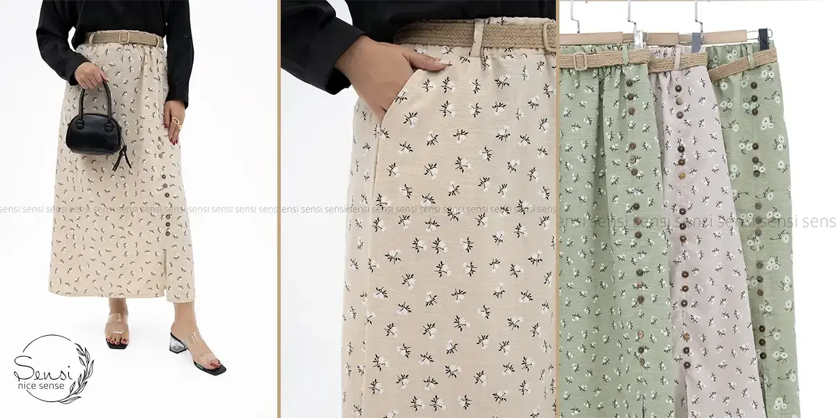 ست کردن دامن نخی بلند با کیف مناسب