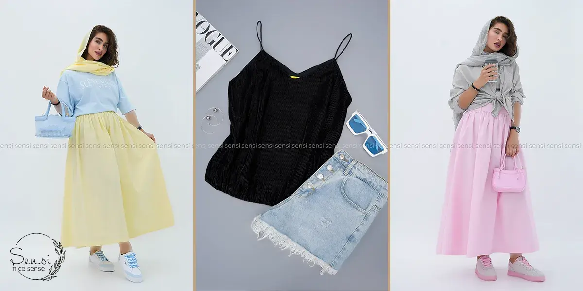  بازی با بافت‌ها؛ نیم‌تنه نخی و دامن لینن