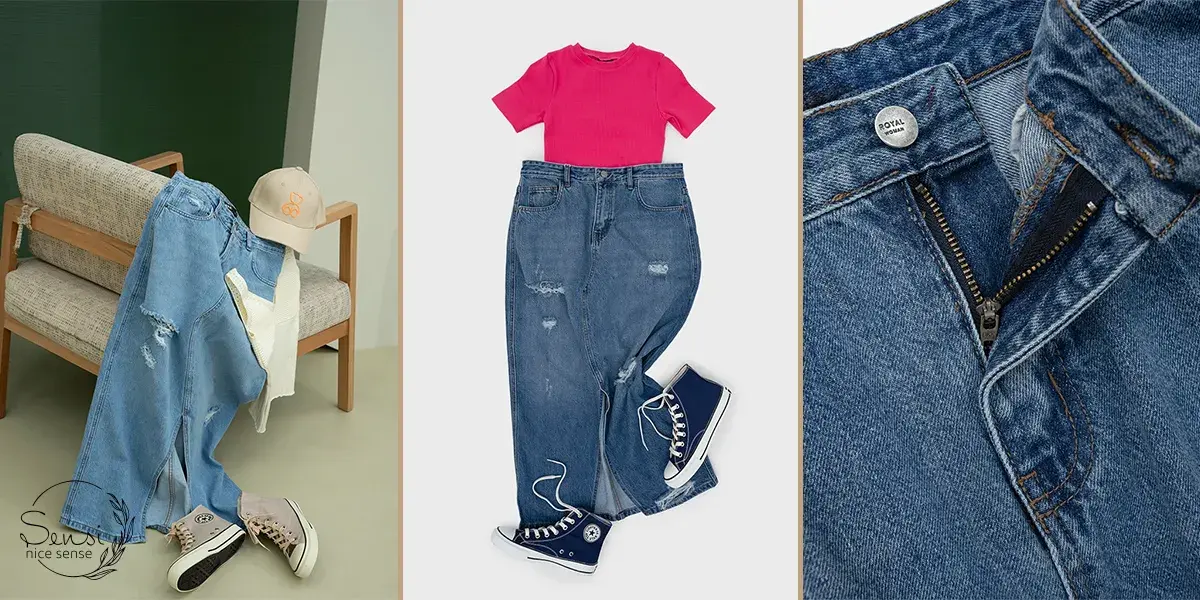 دامن جین و نیم‌تنه ساده