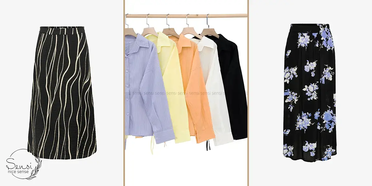 دامن طرحدار با بالاپوش ساده