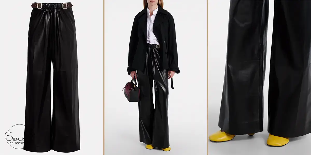 شلوار چرمی با پلیور یقه‌اسکی و پالتو بلند