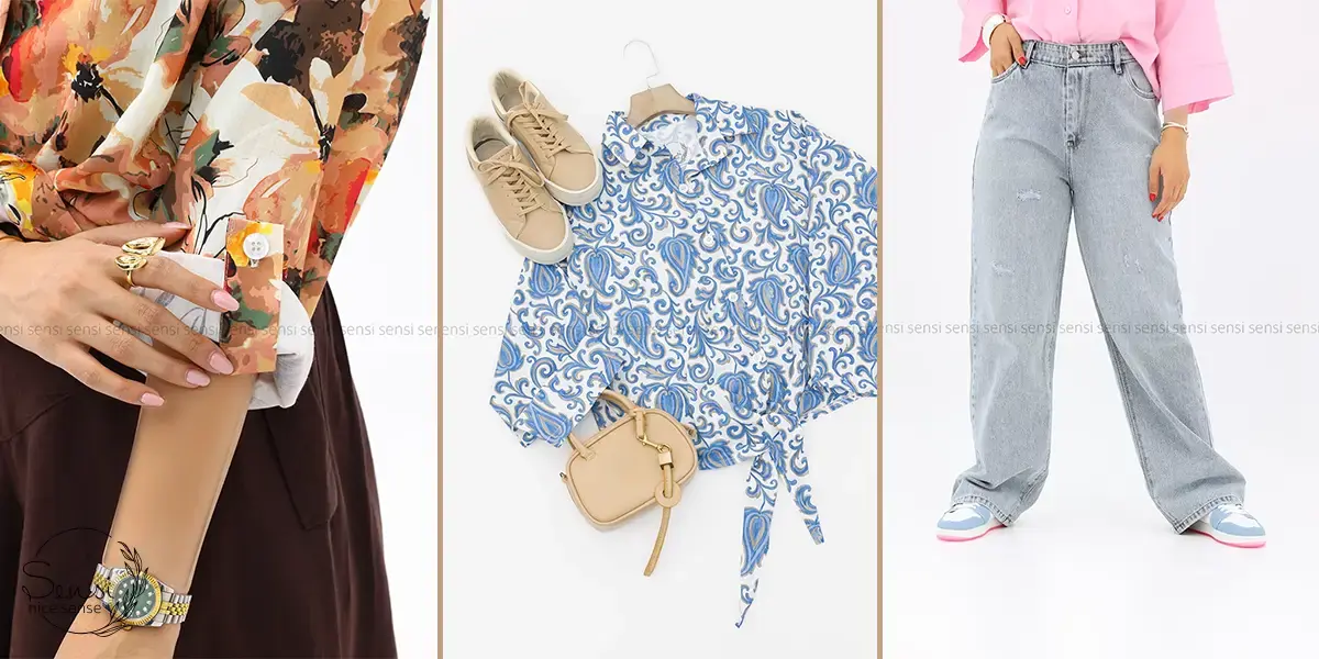 شومیز طرحدار + شلوار جین روشن برای دورهمی دوستانه