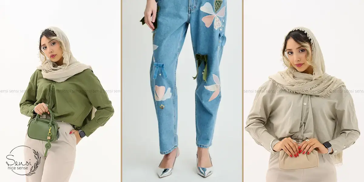 شومیز کوتاه + شلوار جین تزئین‌شده برای مهمانی