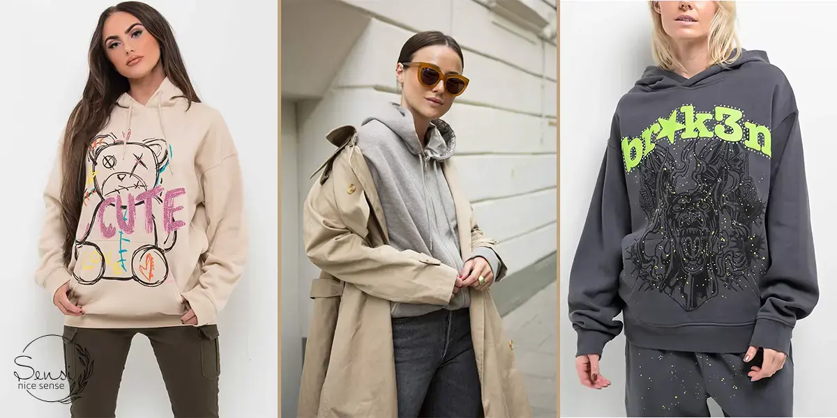 هودی طرحدار با مانتو ساده