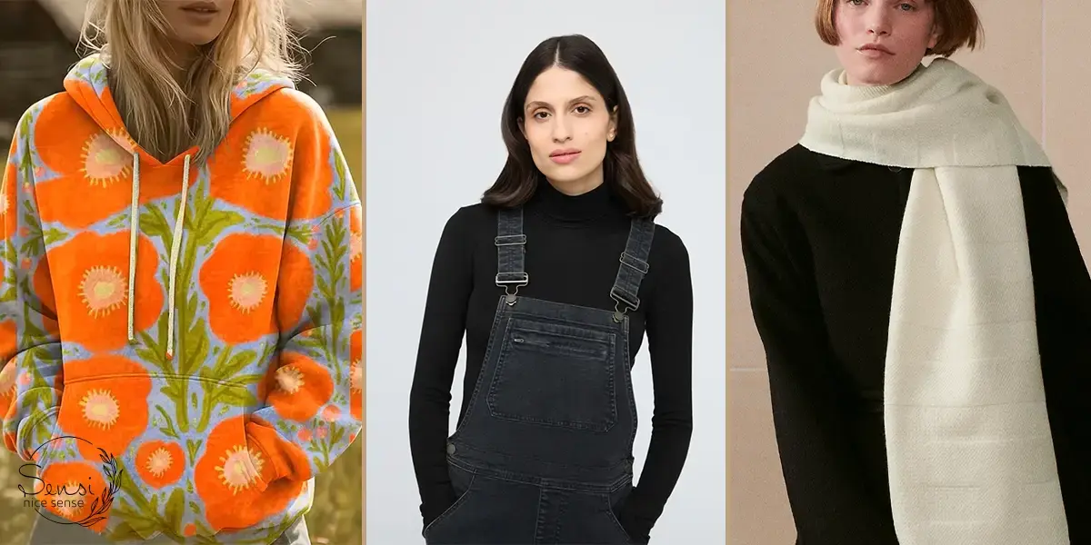  هودی طرح‌دار رنگی + اورال جین تیره + شال گردن بافت