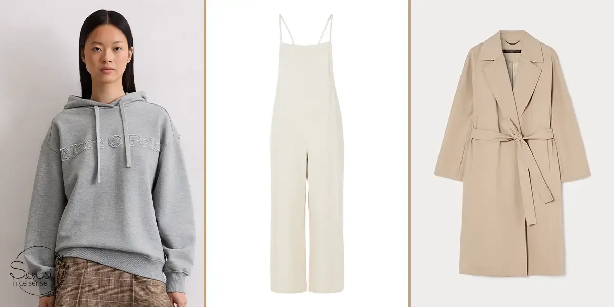  هودی طوسی ملانژ + اورال پارچه‌ای راسته + بارانی بلند