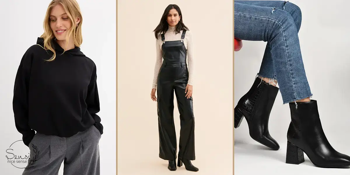  هودی مشکی ساده + اورال چرم + بوت