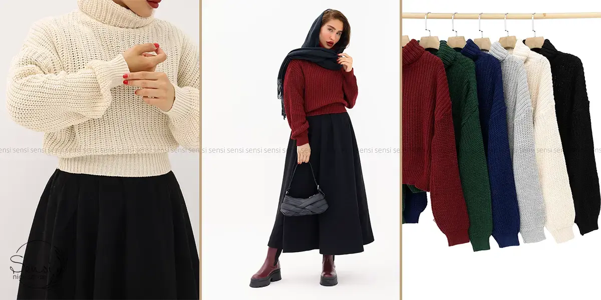 پلیور یقه‌اسکی + دامن پشمی