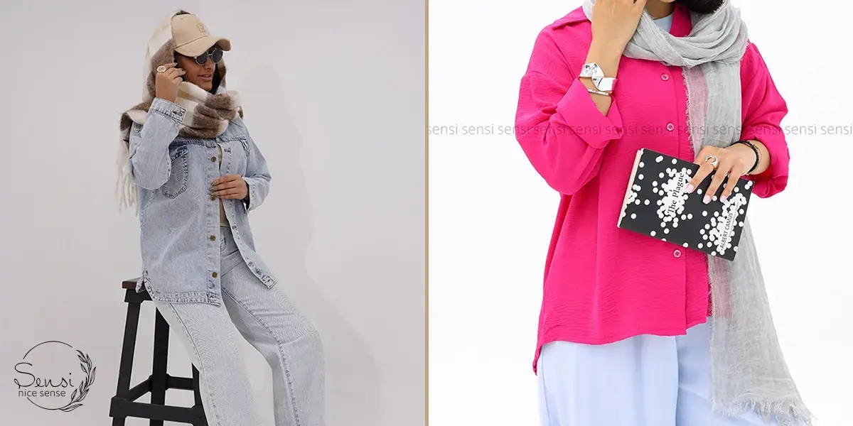 کت جین نازک با شومیز نازک رنگی