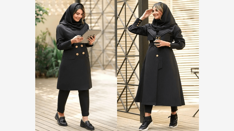 استایل مانتو مشکی با شال