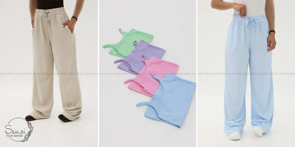 تاپ تابستانی + شلوار لنین: استایل متناسب با فرم بدن