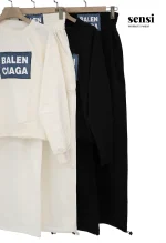 ست دورس شلوار ترکیبی جین balenciga