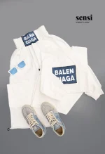 ست دورس شلوار ترکیبی جین balenciga