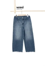 شلوار جین واید لگ زاپ آبی تیره