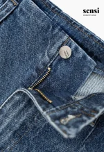 شلوار جین واید لگ زاپ آبی تیره