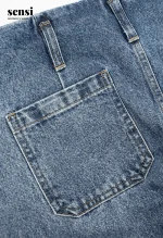 شلوار جین واید لگ زاپ آبی تیره