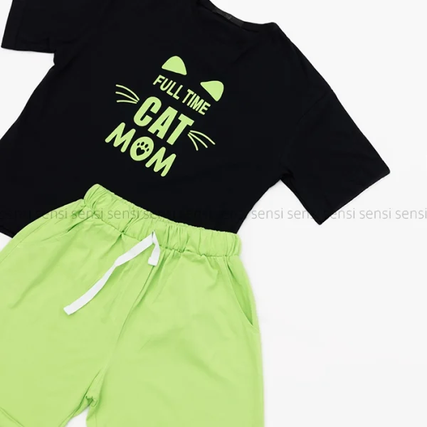 ست تیشرت شلوارک CAT MOM چاپی