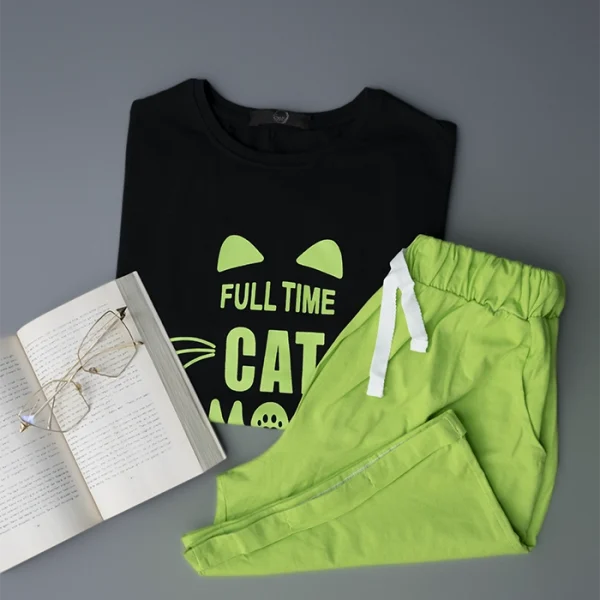ست تیشرت شلوارک CAT MOM چاپی