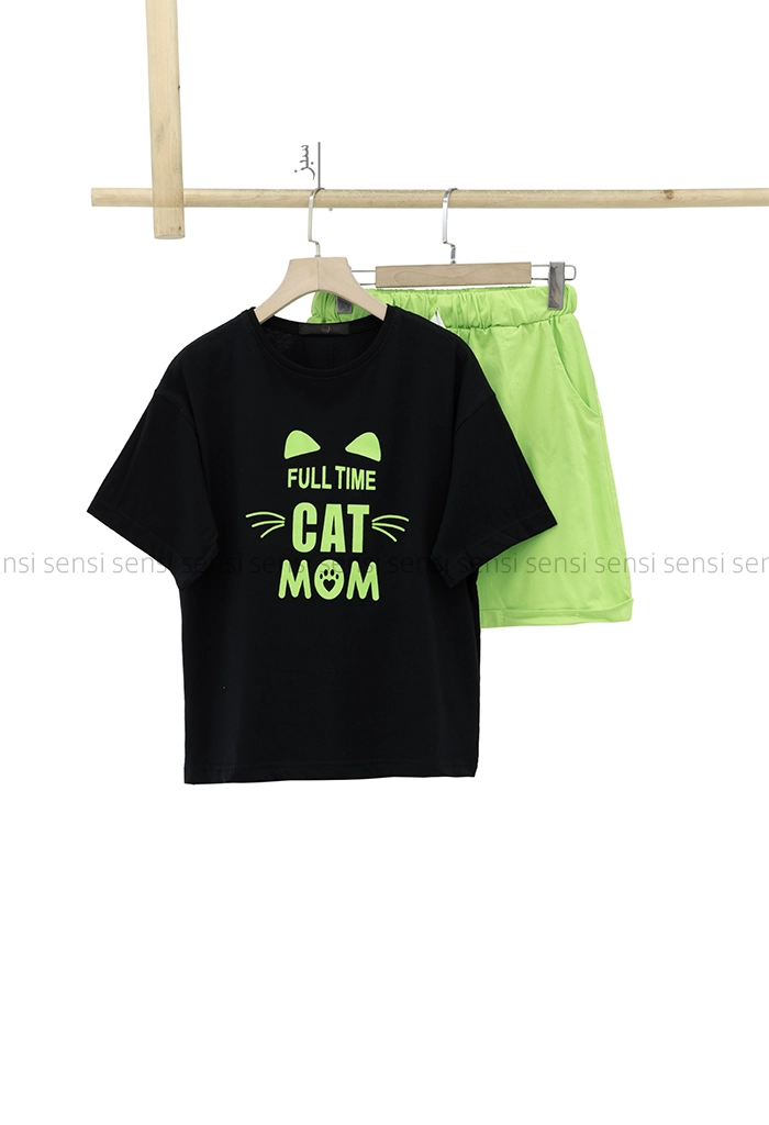 ست تیشرت شلوارک CAT MOM چاپی
