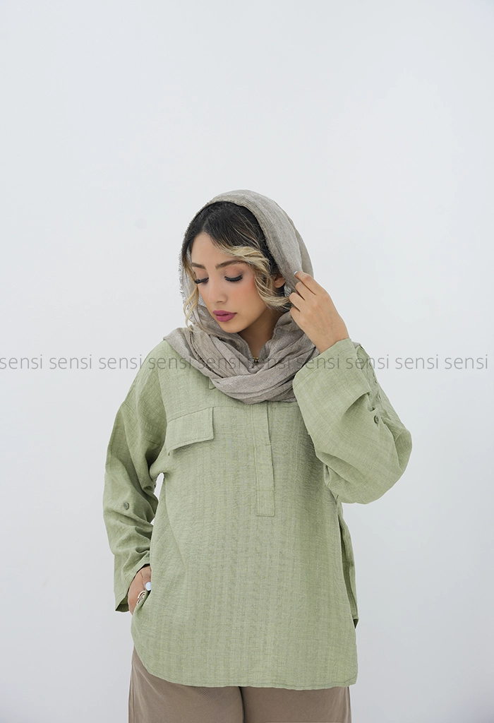 شومیز جلوبسته دوجیب نما آستین پاگن