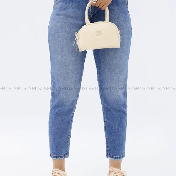 شلوار مام پشت کش ابی وسط ساده