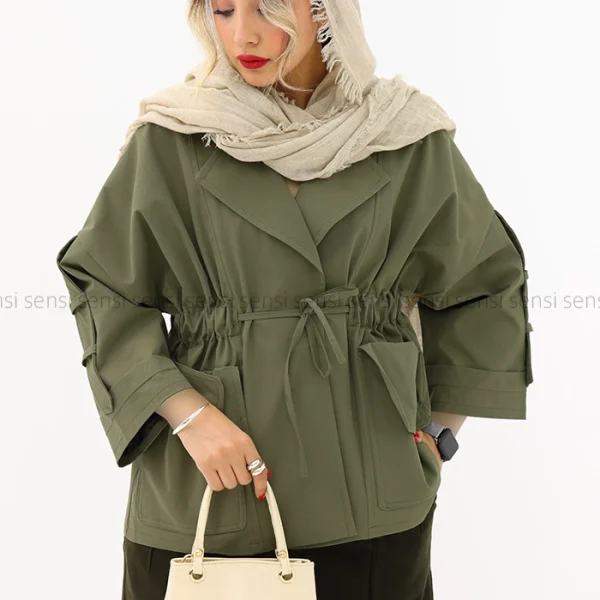 بارانی کمرکش کتان کد1004289
