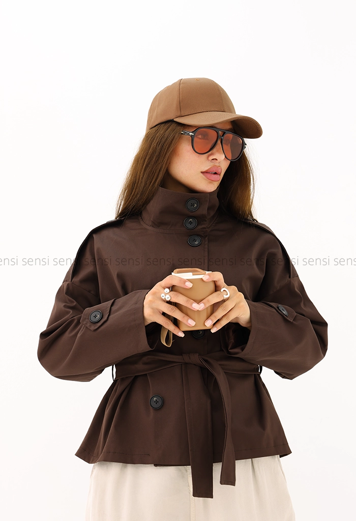 ترنچ کت یقه ایستاده کتان کد1004255