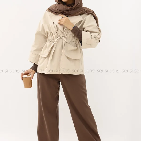 بارانی کمرکش کتان کد1004289