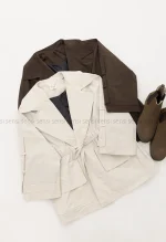 بارانی کمرکش کتان کد1004289