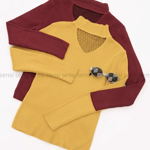 بلوز بافت یقه تور کد1004714