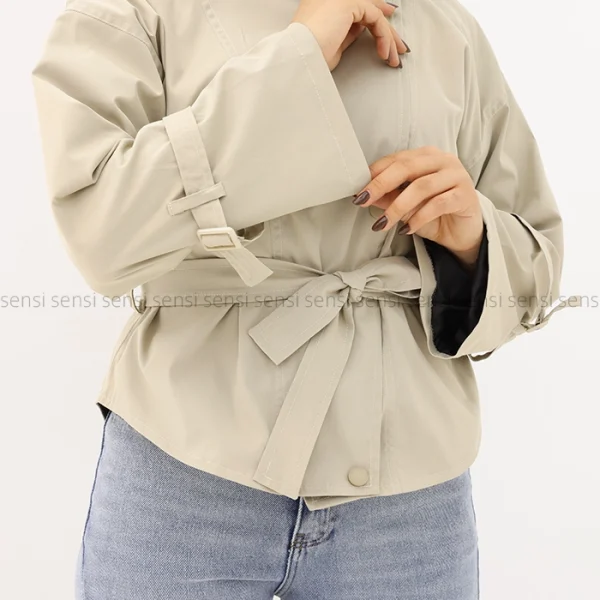 ترنچ کت یقه ایستاده آستر دار@@کد1004624