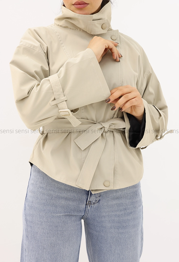 ترنچ کت یقه ایستاده آستر دار@@کد1004624
