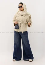 ترنچ کت یقه ایستاده کتان @کد1004288