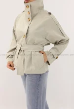 ترنچ کت یقه ایستاده کتان@کد1004635