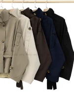 ترنچ کت یقه ایستاده کتان@کد1004635