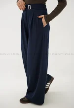 شلوار کتان کج راه سگک نما کد1004537