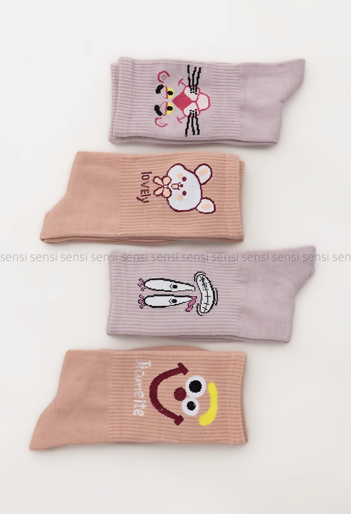 جوراب پلنگ صورتی نیم ساق پنبه کد1004920