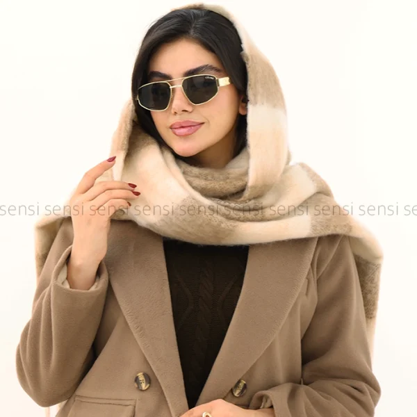 شال بیگ طرح دار پشمی کد1004605