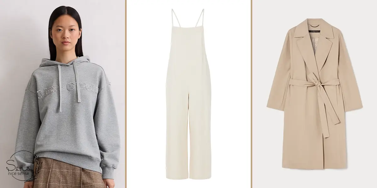  هودی طوسی ملانژ + اورال پارچه‌ای راسته + بارانی بلند