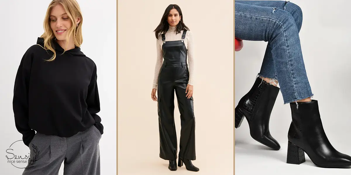  هودی مشکی ساده + اورال چرم + بوت